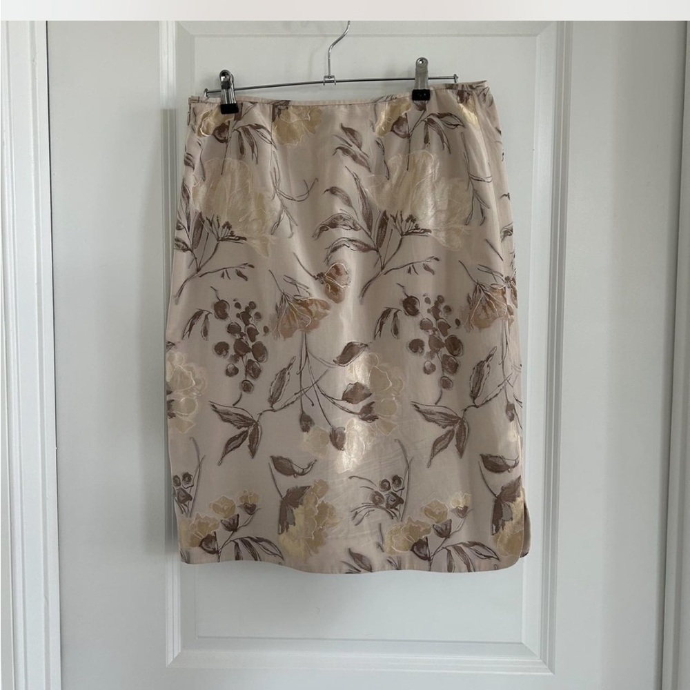 Vintage Floral Midi Skirt - Cream and Brown